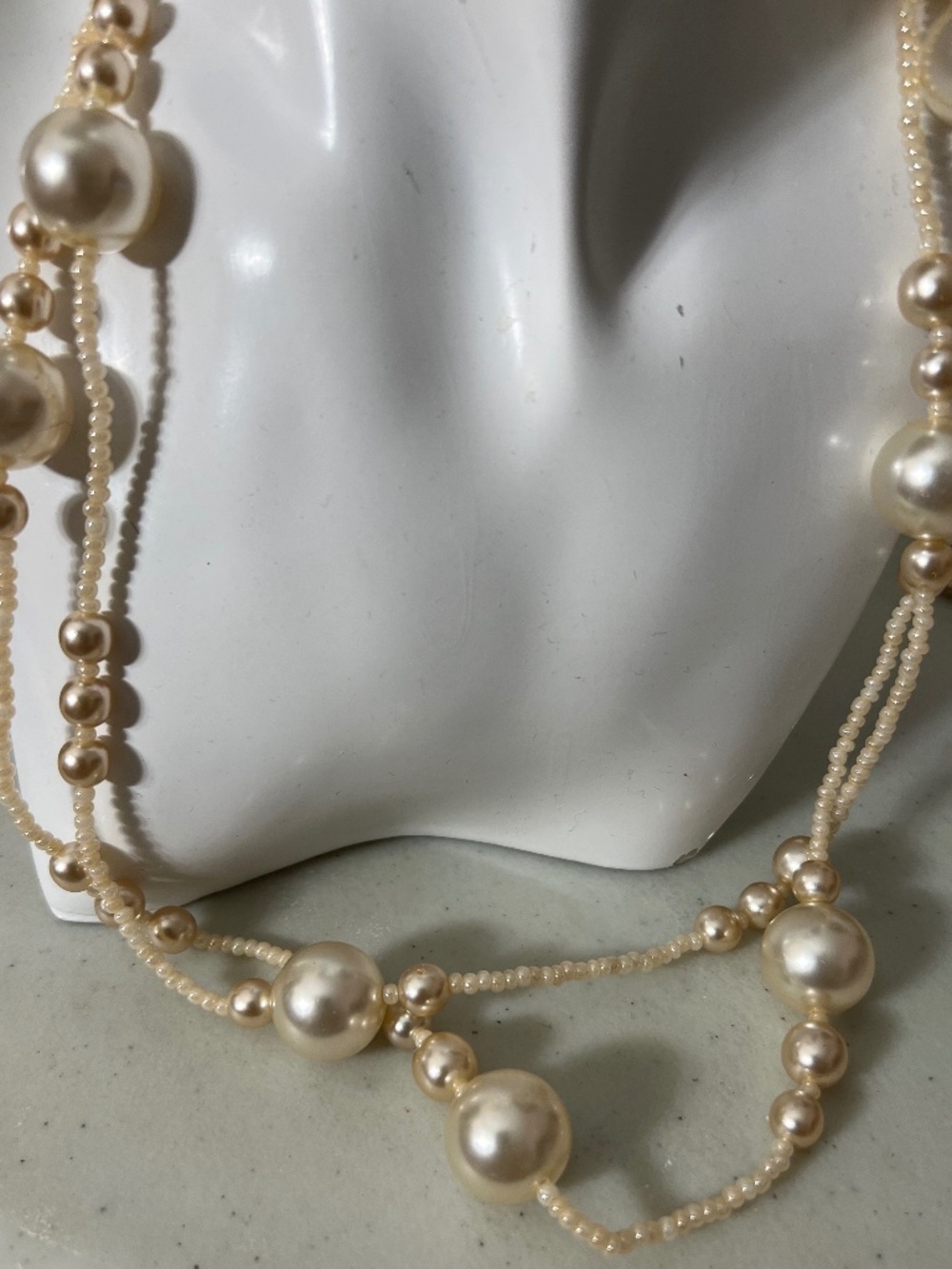 Vintage Cream Multi Strand Faux Pearl Statement Long Necklace 23" 90s